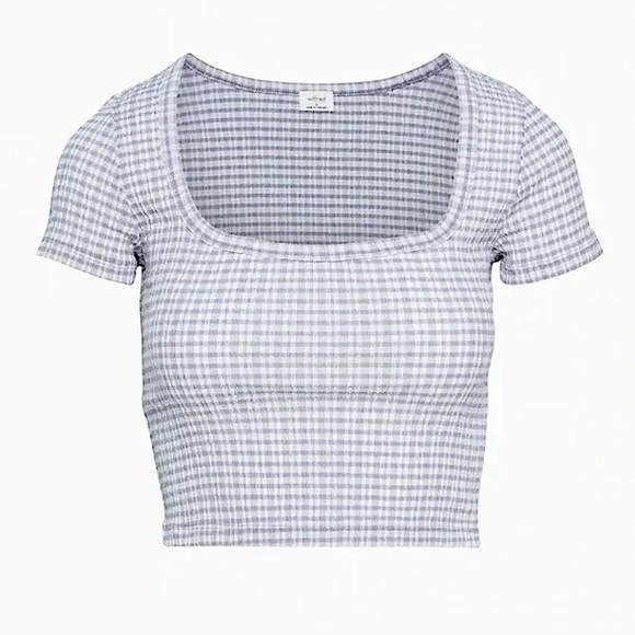 Wilfred Tops - Aritzia Wilfred Gingham Pale pink and lavender crop top size small